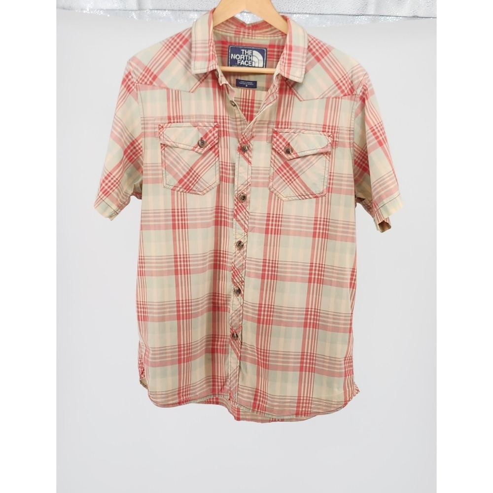 The North Face Mens Red Plaid Short Sleeve Western Button Up Shirt Medium M